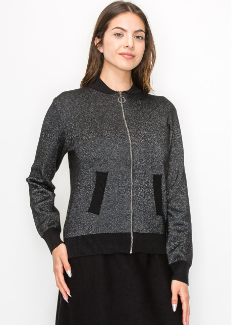Metallic Silver Knit Bomber Jacket