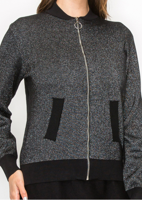 Metallic Silver Knit Bomber Jacket