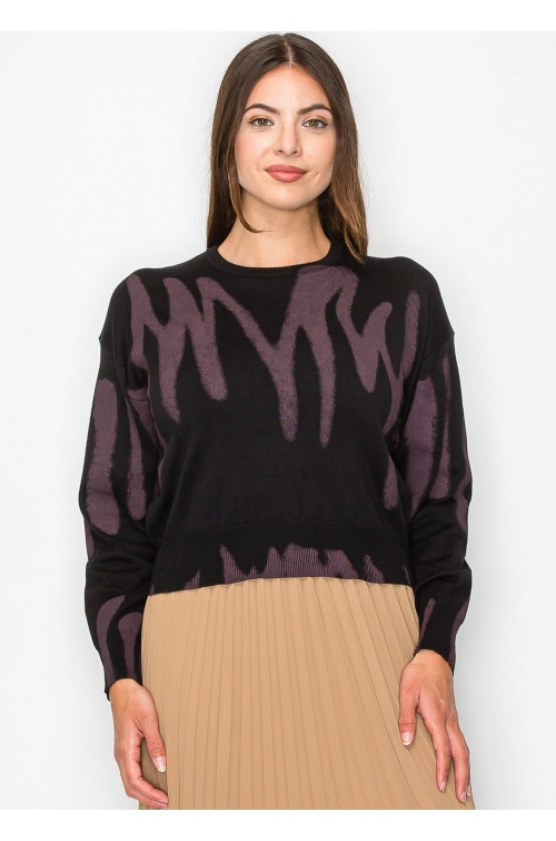 Black and Mauve Abstract Print Sweater