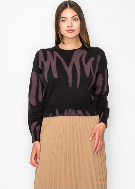 Black and Mauve Abstract Print Sweater