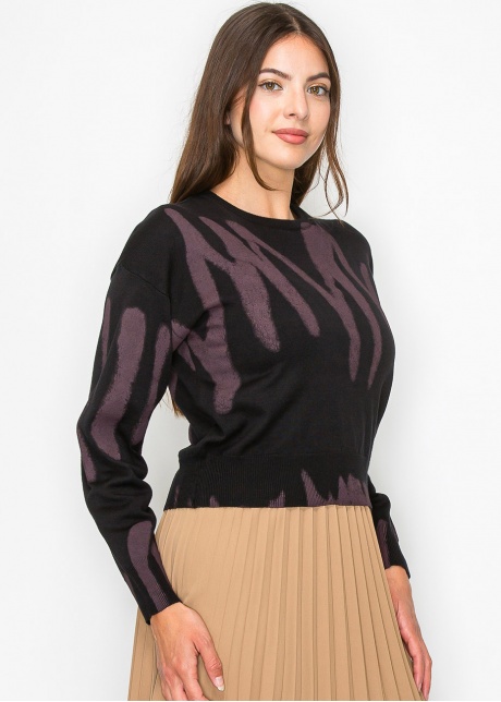 Black and Mauve Abstract Print Sweater