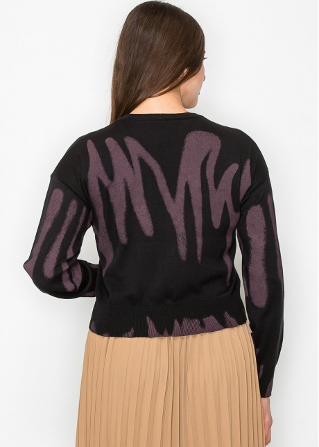 Black and Mauve Abstract Print Sweater
