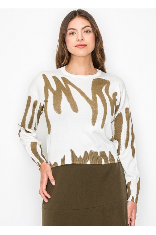 Abstract Gold on White Sweater