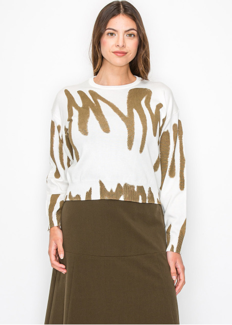 Abstract Gold on White Sweater