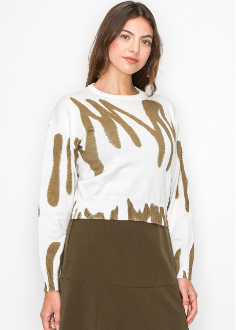 Abstract Gold on White Sweater