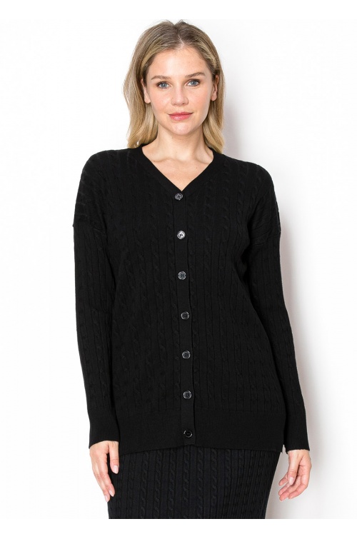 Classic Black Cable Knit Cardigan