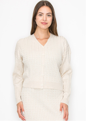 Soft Cream Cable Button Cardigan