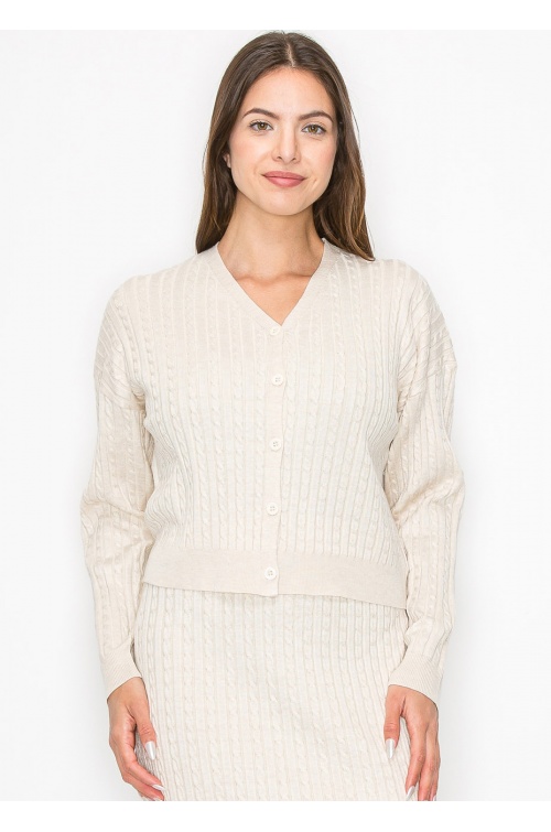 Soft Cream Cable Button Cardigan