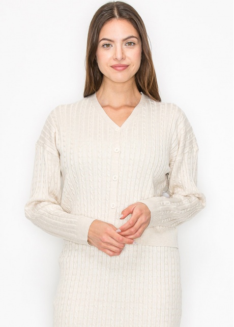Soft Cream Cable Button Cardigan
