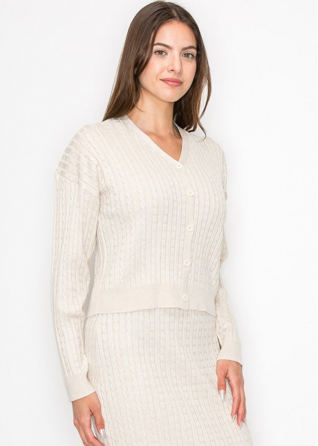 Soft Cream Cable Button Cardigan
