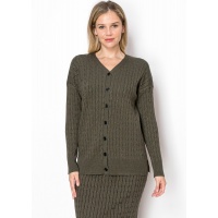 Olive Cable Knit Button-Down Cardigan