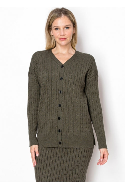 Olive Cable Knit Button-Down Cardigan