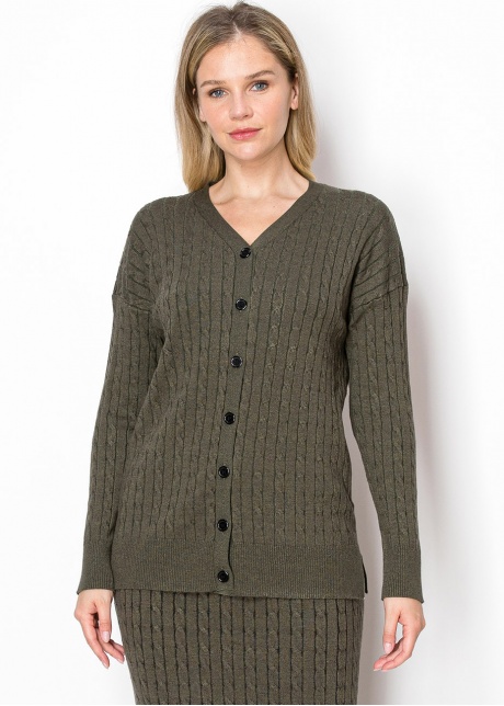 Olive Cable Knit Button-Down Cardigan