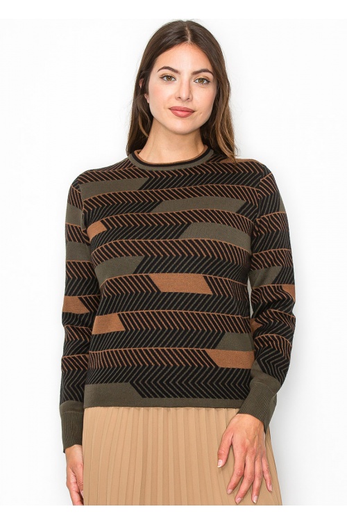 Olive Chevron Striped Pullover