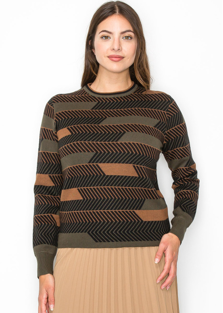 Olive Chevron Striped Pullover