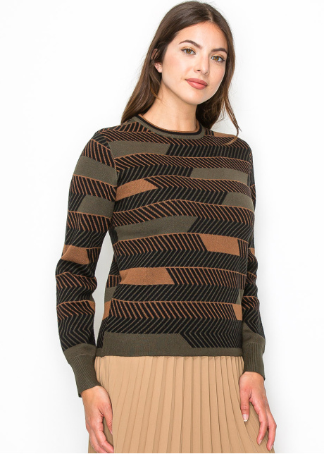 Olive Chevron Striped Pullover