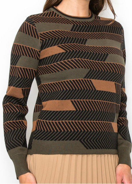 Olive Chevron Striped Pullover