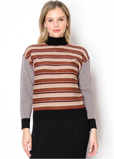 Multi-Pattern Rust and Black Sweater