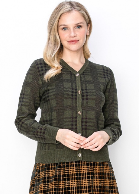 Classic Olive Plaid Cardigan