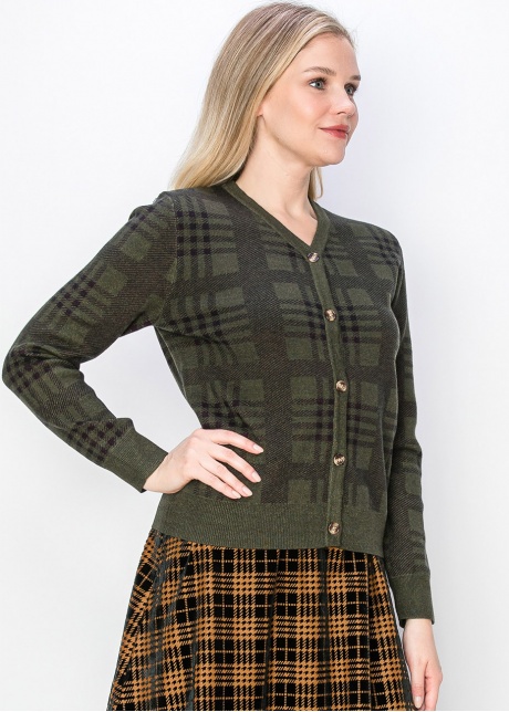 Classic Olive Plaid Cardigan