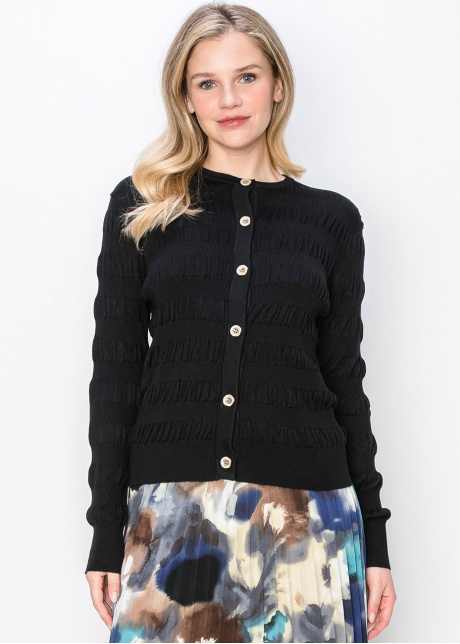Black Textured Button-Up Cardigan