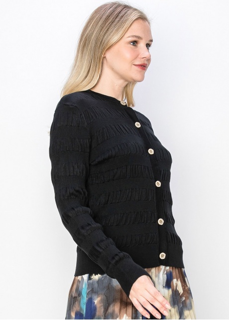 Black Textured Button-Up Cardigan