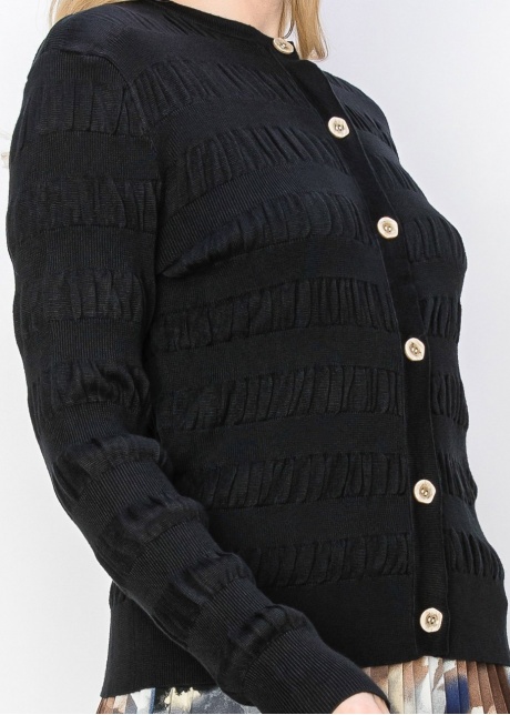 Black Textured Button-Up Cardigan