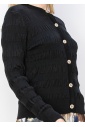 Black Textured Button-Up Cardigan