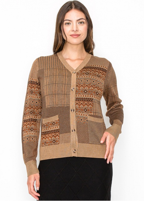 Camel Patchwork Button Cardigan