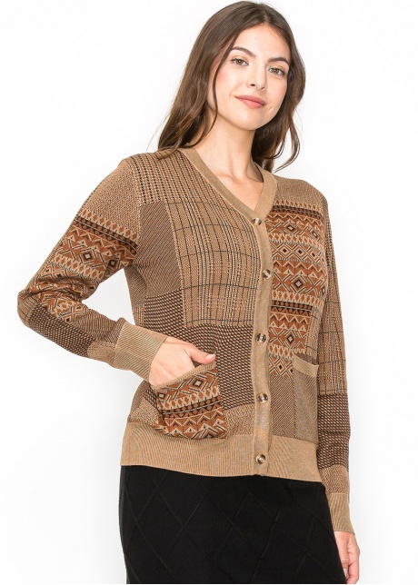 Camel Patchwork Button Cardigan