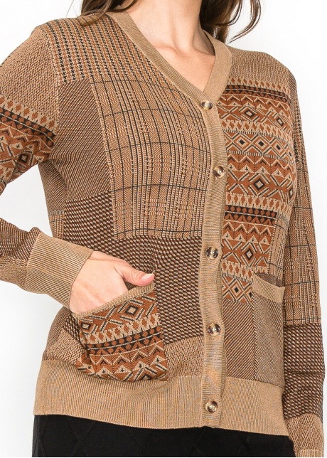 Camel Patchwork Button Cardigan