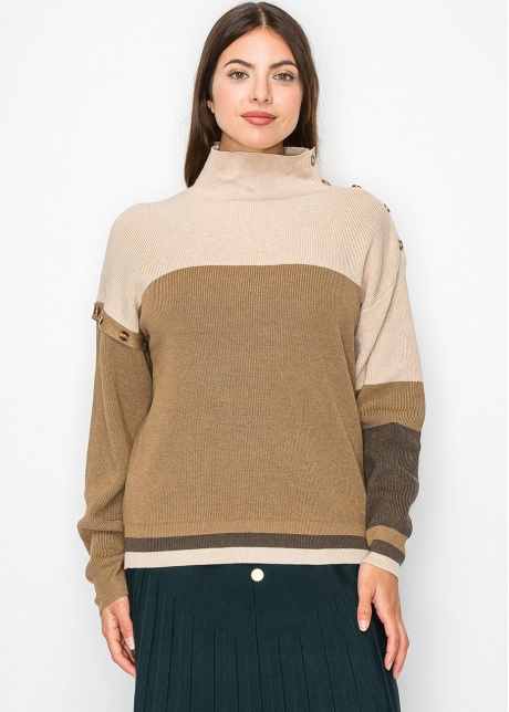 Camel Knit Sweater with Button Detailing
