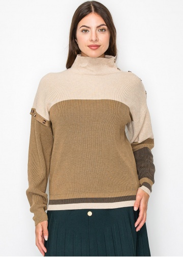 Camel Knit Sweater with Button Detailing | Modest Women