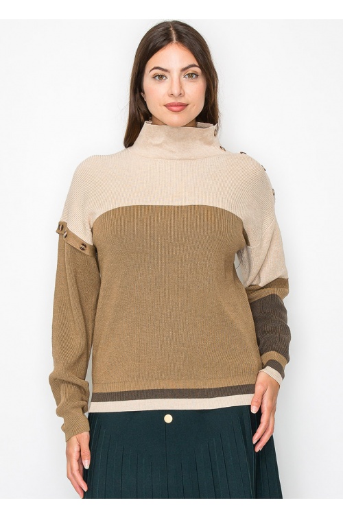 Camel Knit Sweater with Button Detailing