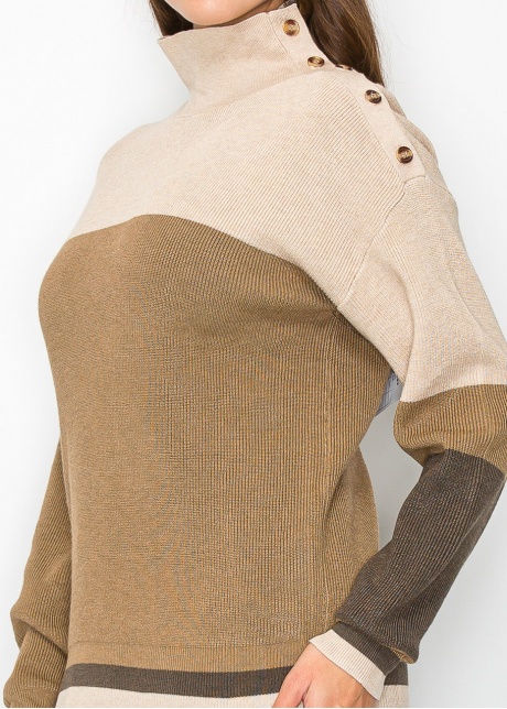 Camel Knit Sweater with Button Detailing