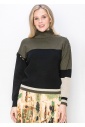 Olive and Black Button-Detail Sweater