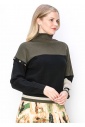 Olive and Black Button-Detail Sweater