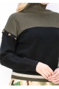 Olive and Black Button-Detail Sweater