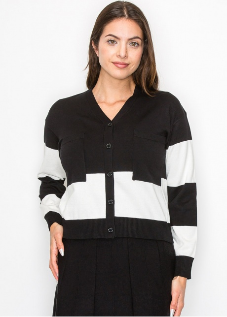 Black & White Contrast Knit Cardigan