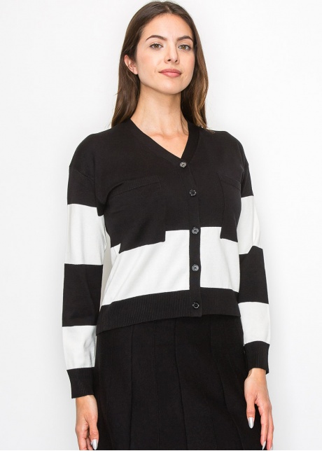 Black & White Contrast Knit Cardigan