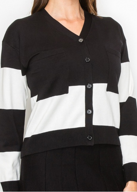 Black & White Contrast Knit Cardigan