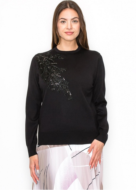 Embellished Black Knit Pullover
