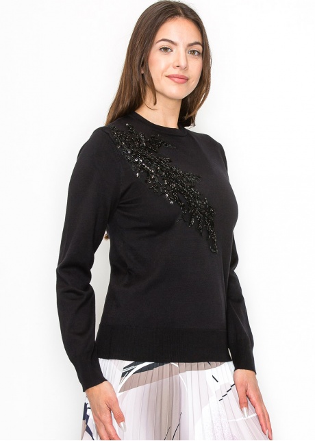 Embellished Black Knit Pullover