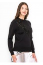 Embellished Black Knit Pullover