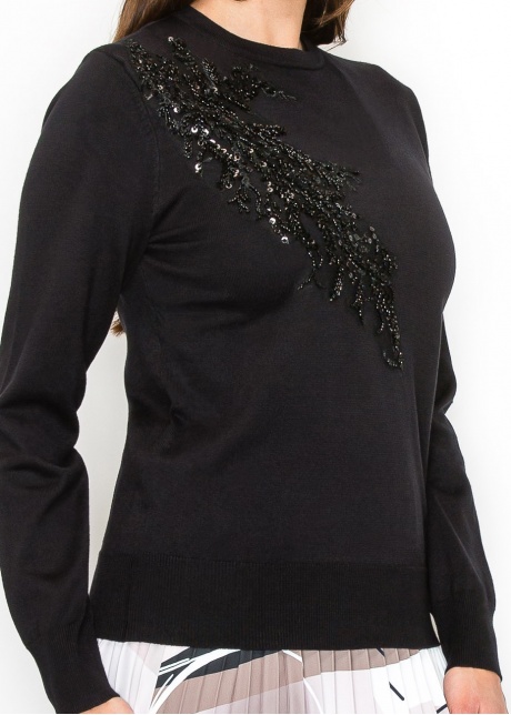 Embellished Black Knit Pullover