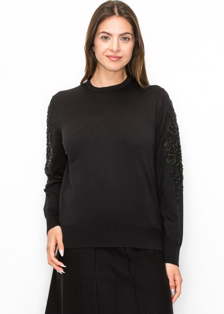 Black Sweater with Embellished Sleeves