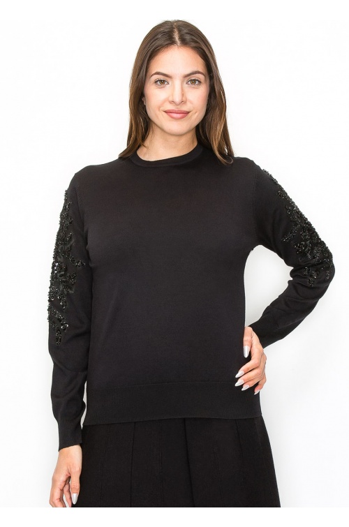 Black Sweater with Embellished Sleeves