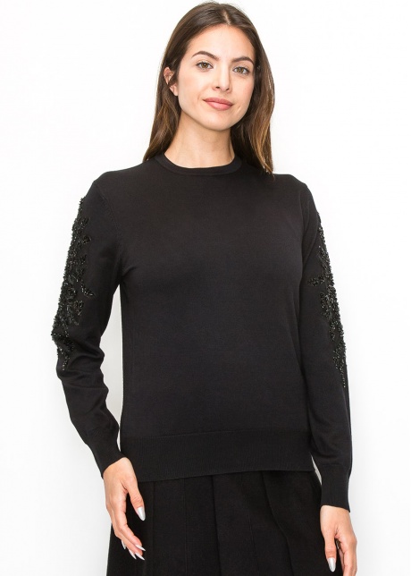 Black Sweater with Embellished Sleeves