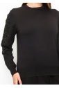 Black Sweater with Embellished Sleeves