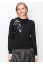 Leaf Embellished Black Knit Sweater